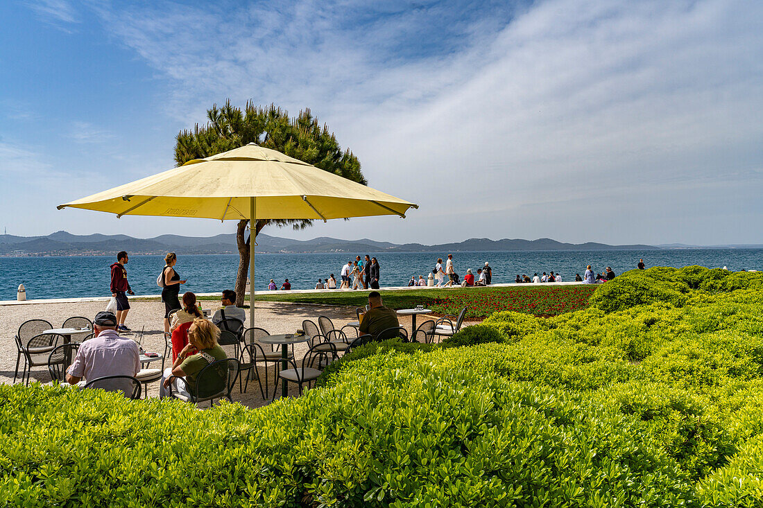  Cafe on the waterfront in Zadar, Croatia, Europe 