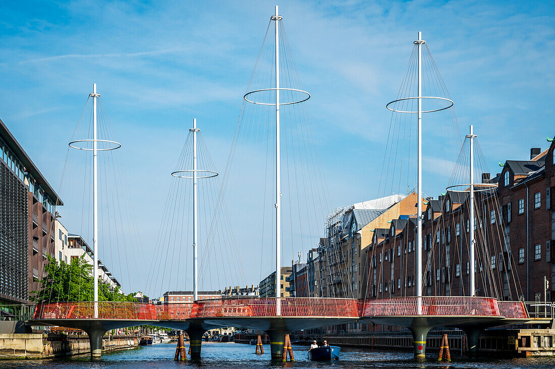  View of the Cirkelbroen Bridge over the Christianshavn Canal in Copenhagen, Denmark 