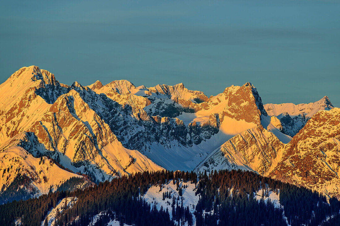  Alpenglow in the Karwendel with Lamsenspitze, from Wiedersberger Horn, Kitzbühel Alps, Tyrol, Austria 