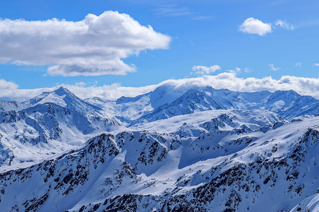  View of Wildkarspitze and Reichenspitz group from Gressenstein, Gressenstein, Kitzbühel Alps, Tyrol, Austria 