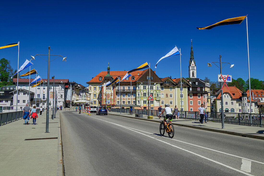  View of the old town of Bad Tölz, Lake Constance-Königssee cycle path, Bad Tölz, Upper Bavaria, Bavaria, Germany 