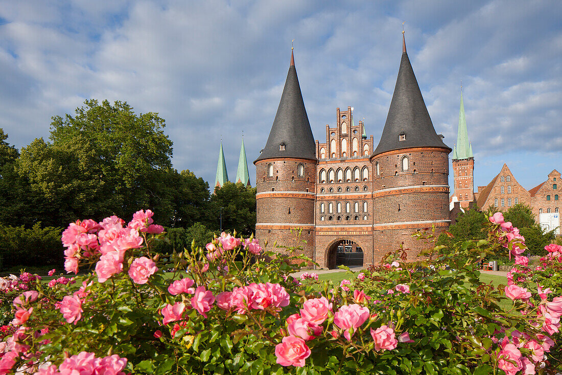  Holstentor, Hanseatic City of Luebeck, July, Schleswig-Holstein, Germany 