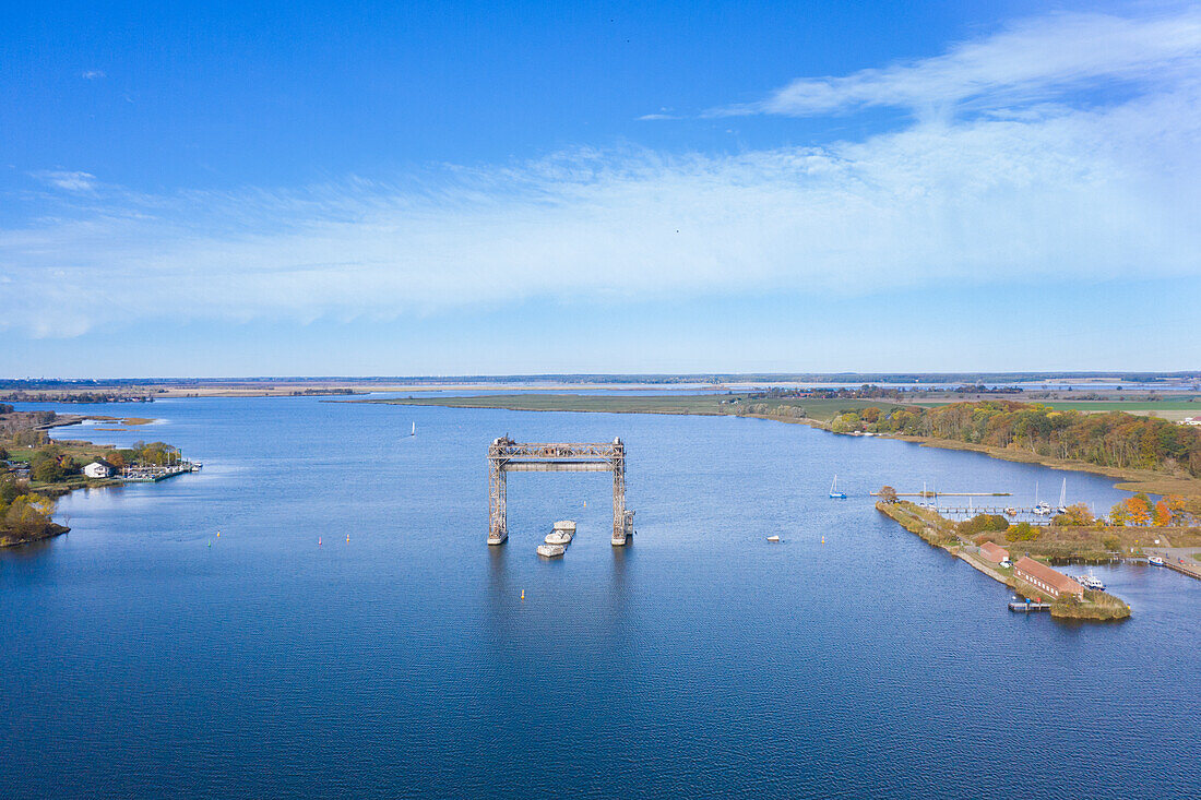  View of the lifting bridge near Karnin, Usedom Island, Mecklenburg-Western Pomerania, Germany 