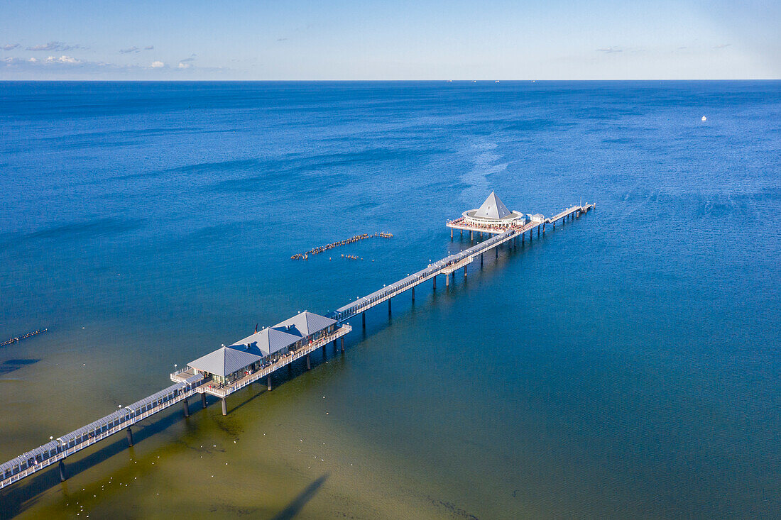 Luftbild der Seebrücke von Heringsdorf, Insel Usedom, Mecklenburg-Vorpommern, Deutschland