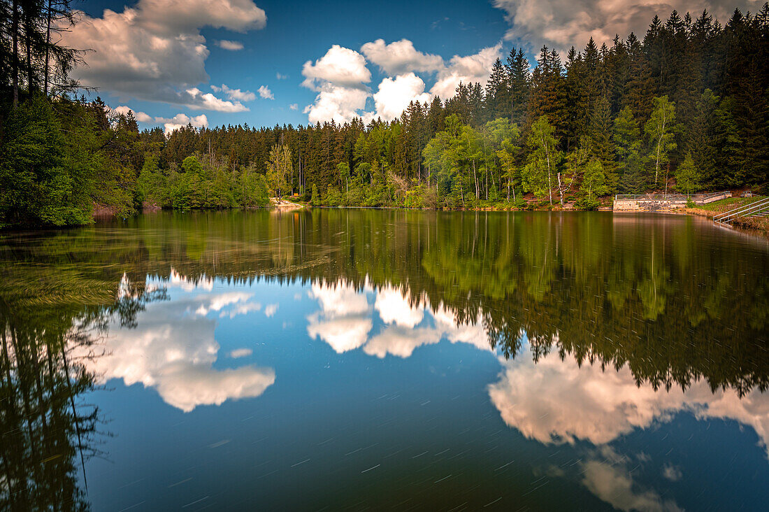  Small reservoir between Schönheide and Carolagrün in the western Ore Mountains, Schönheide, Saxony, Germany 