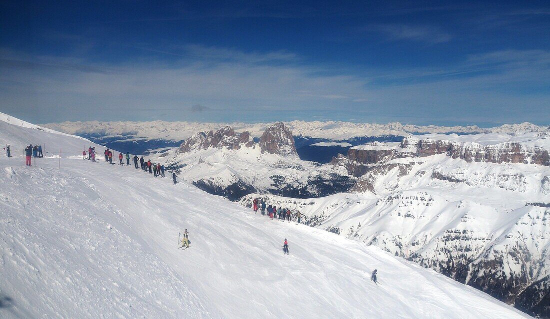  on the Marmolada with Sasso Lungo and Sella, Dolomites Veneto, Italy, winter 