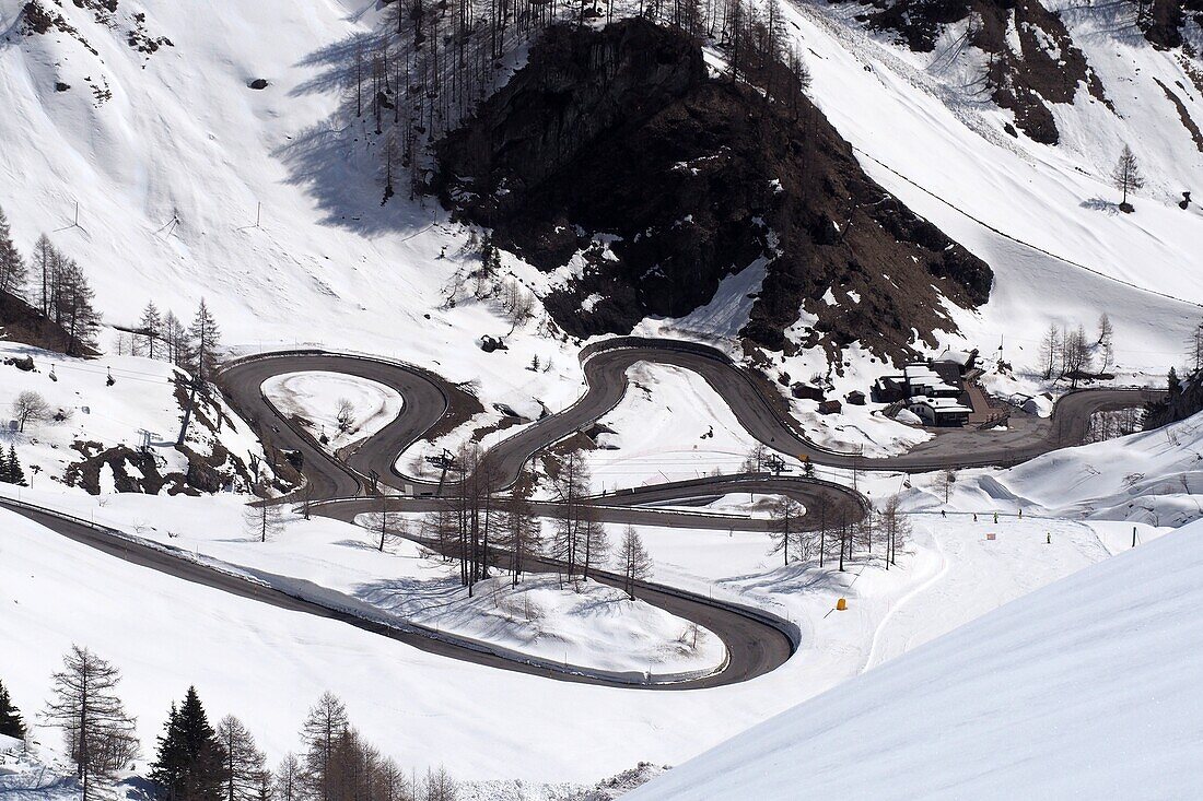  Pass road on the Marmolada, Dolomites Veneto, Italy, winter 