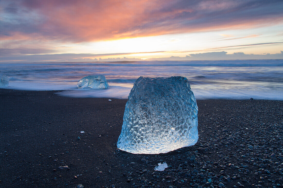  Chunks of ice on Breidamerkursandur beach, Sudursveit, Iceland 