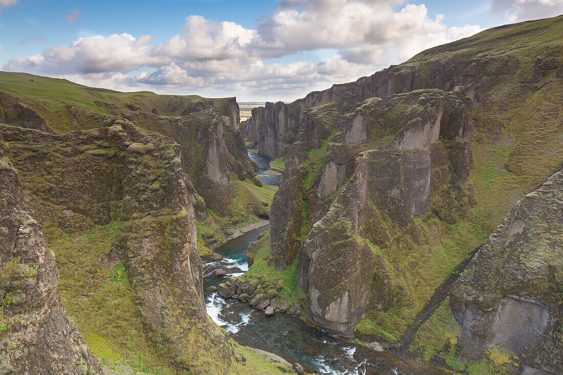  View into the Fjadrargljufur gorge, winter, Iceland 