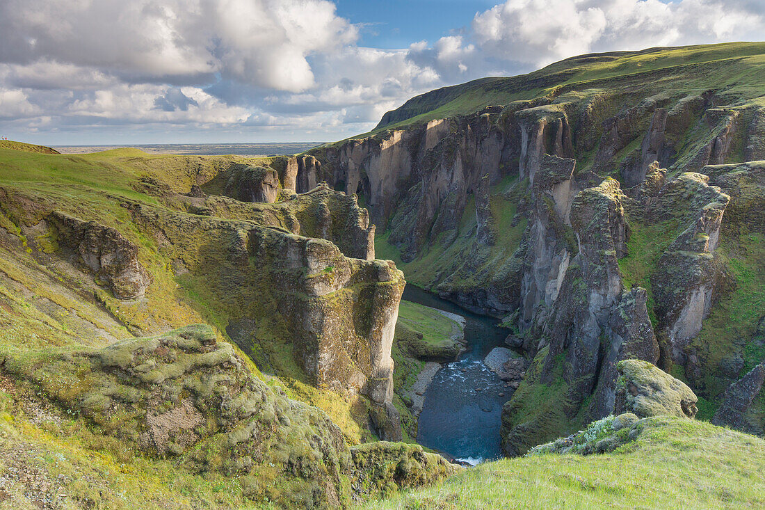  View into the Fjadrargljufur gorge, winter, Iceland 