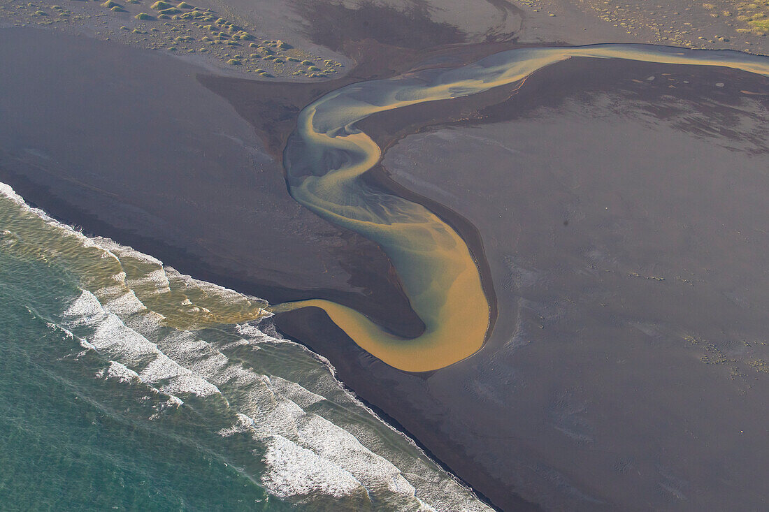  Sediement-rich river Affall near Landeyjarsandur, aerial photo, summer, Iceland 