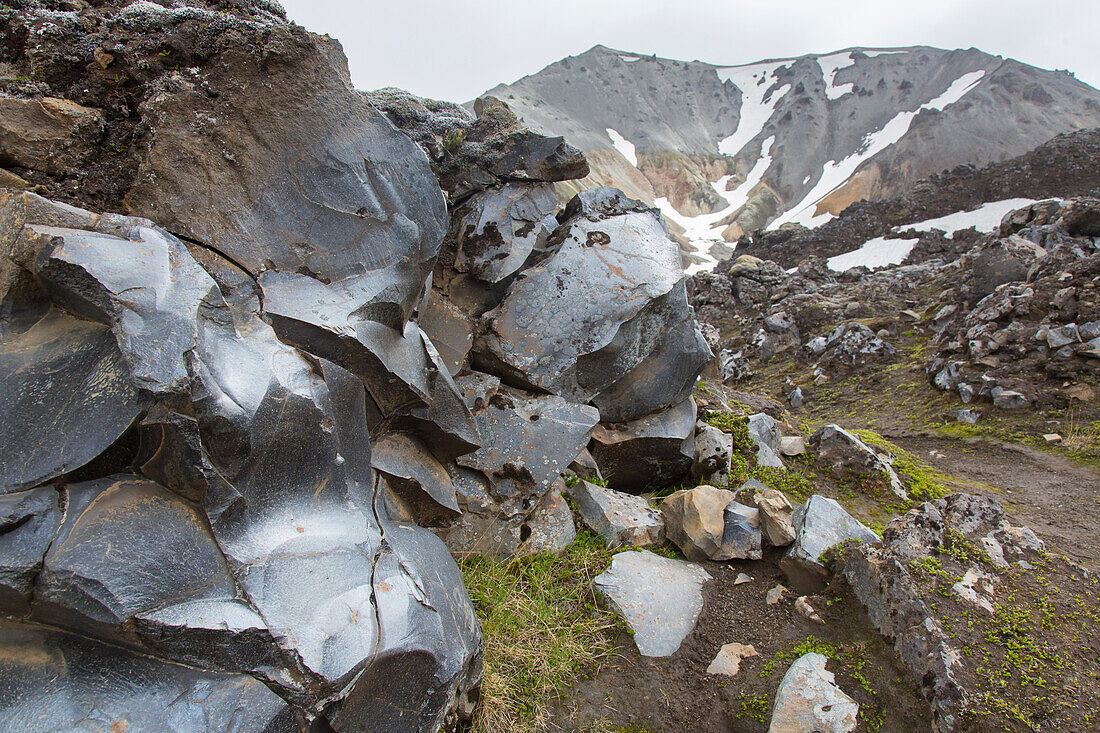  Lava stone in the Laugahraun lava field in Landmannalaugar, Fjallabak National Park, Sudurland, Iceland 