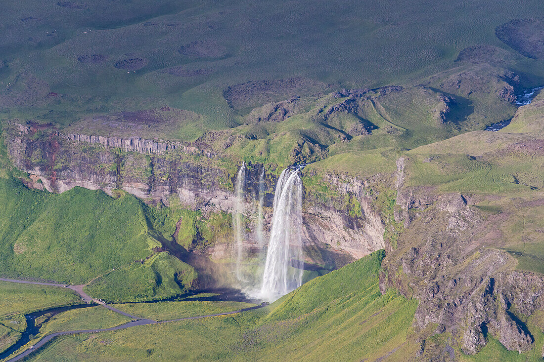  Seljalandsfoss, aerial view, summer, Iceland 