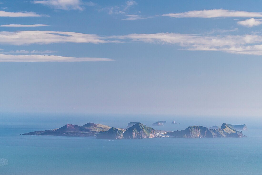 Luftansicht der Westmännerinseln, Sommer, Sudurland, Island