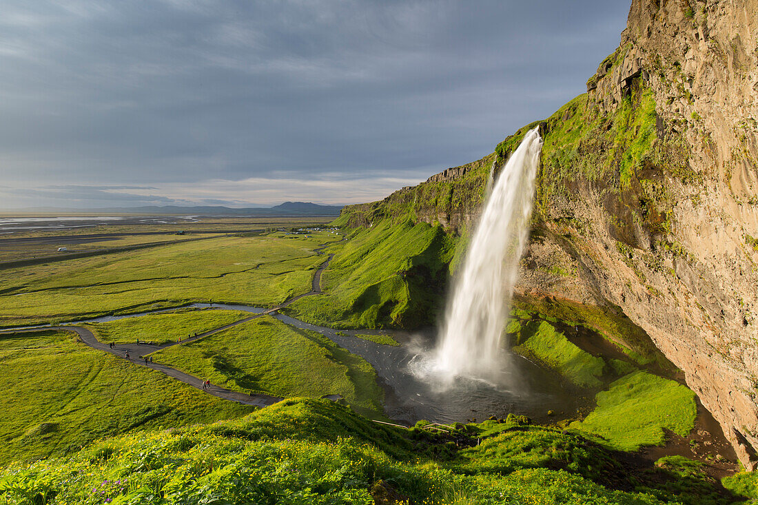  Seljalandsfoss, 66m high waterfall, summer, Iceland 