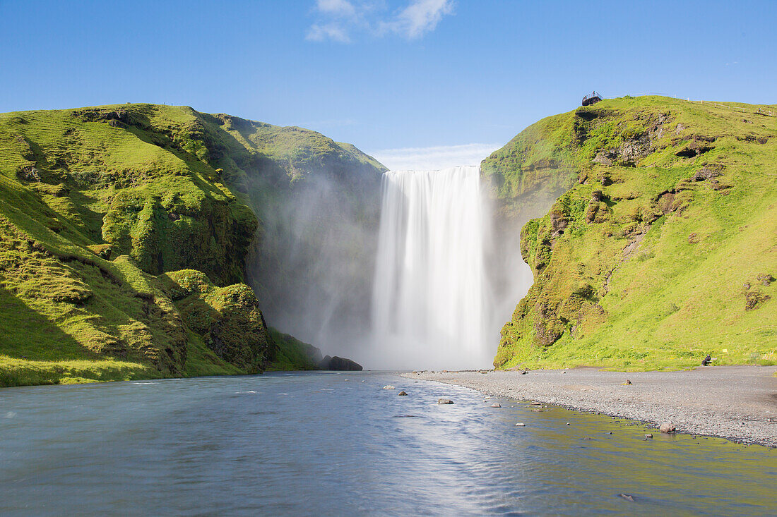  Skogafoss, 63m high waterfall, summer, Iceland 