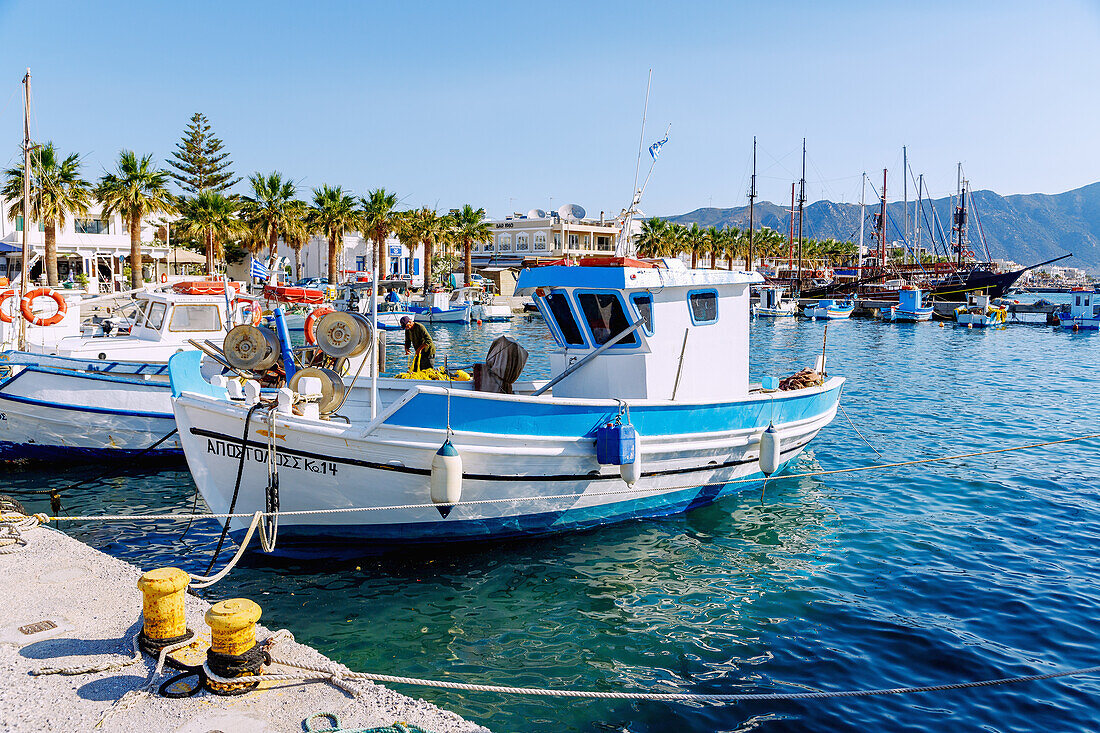  Fishing boats in the harbor in Kardamena on the island of Kos in Greece 