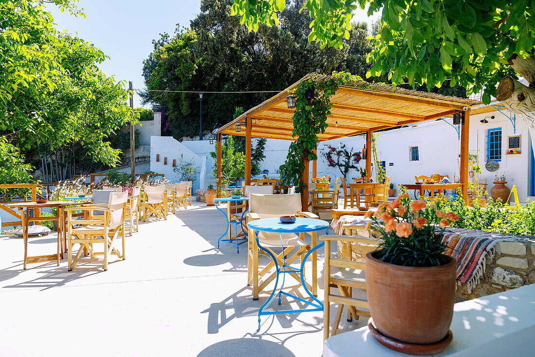  Café Watermill (The Water Mill Cottage) early morning in Zia on the island of Kos in Greece 