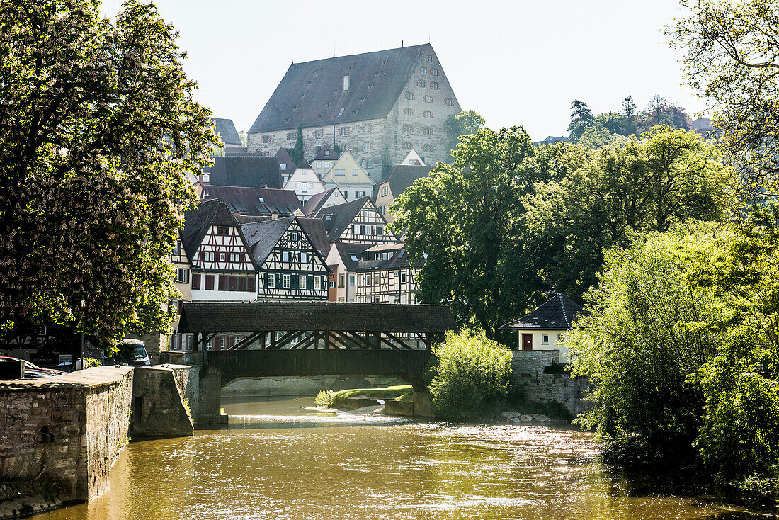  Medieval town and half-timbered houses, Schwäbisch Hall, Kochertal, Kocher, Hohenlohe, Franconia, Baden-Württemberg, Germany 