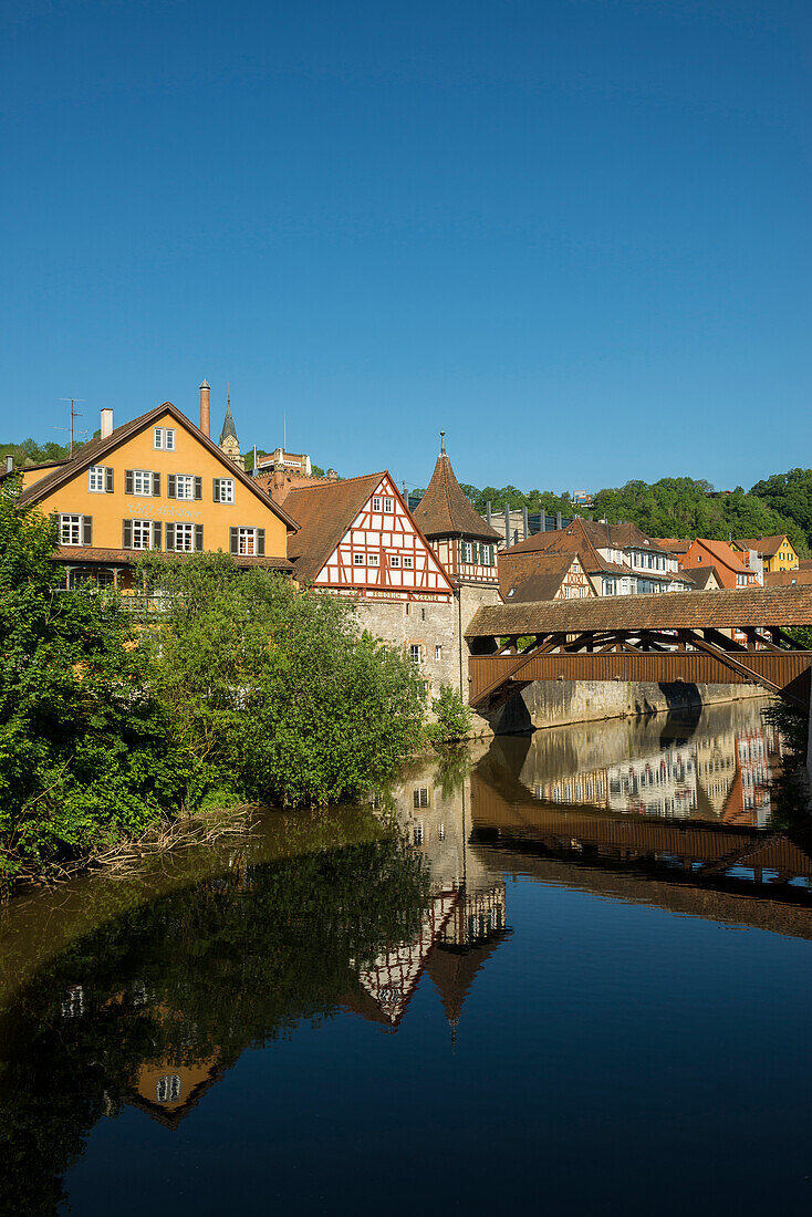  Medieval town and half-timbered houses, Schwäbisch Hall, Kochertal, Kocher, Hohenlohe, Franconia, Baden-Württemberg, Germany 