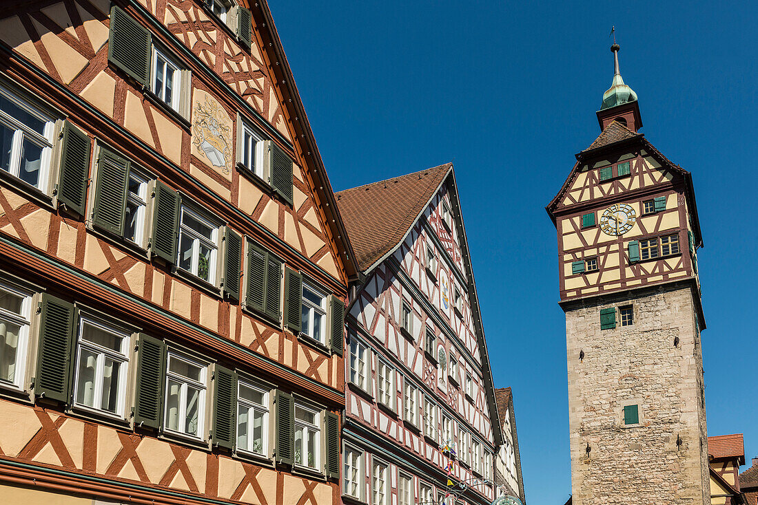  Medieval town and half-timbered houses, Schwäbisch Hall, Kochertal, Kocher, Hohenlohe, Franconia, Baden-Württemberg, Germany 