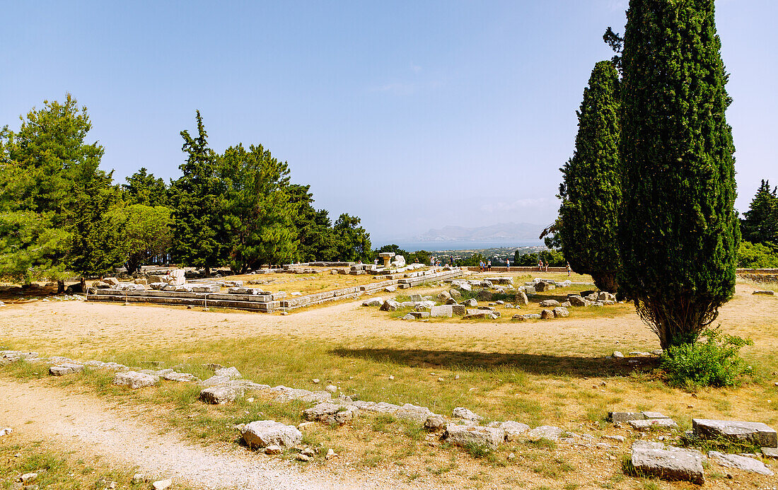  Asklipieion (Asklipion) on the island of Kos in Greece: Upper terrace, large Asklipios Temple (Temple of Asklipios) with altar 