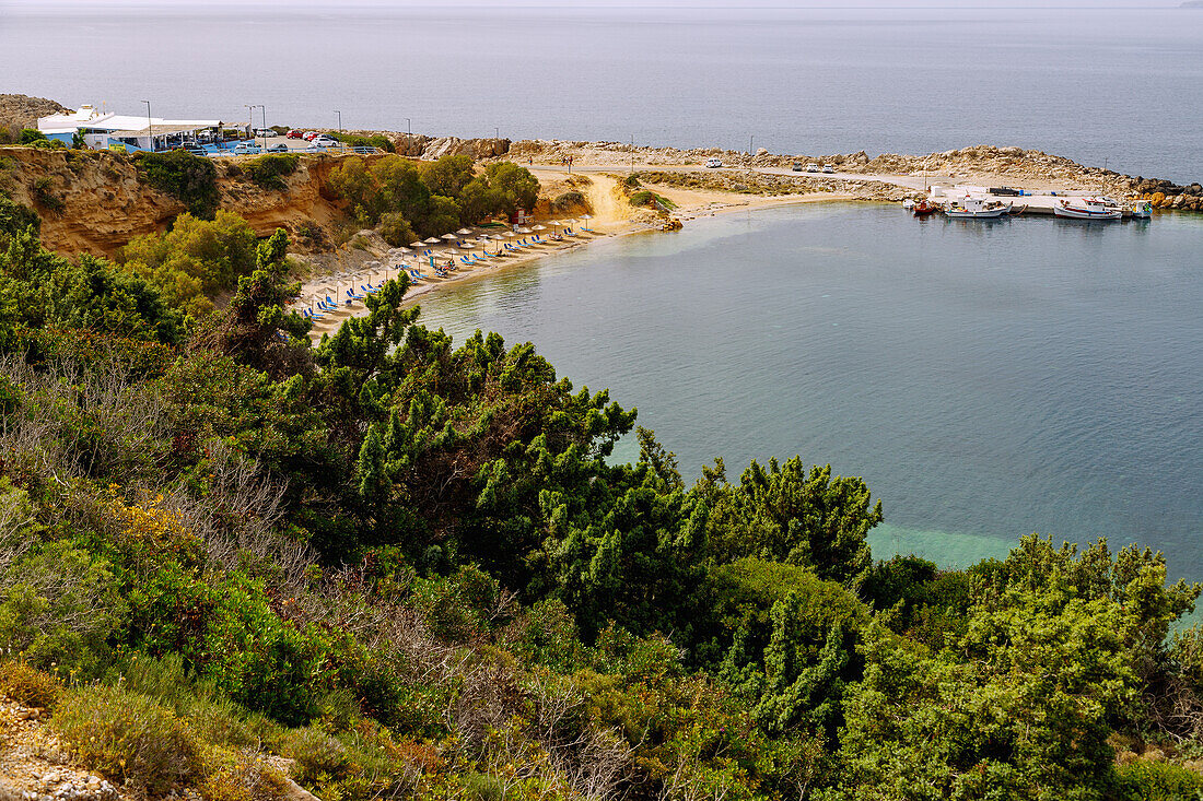  Harbour bay and sandy beach of Limnionas on the Kefalos peninsula on the island of Kos in Greece 