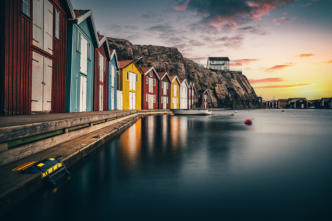 Bunte Fischerhäuser, Hafen, Smögen, Schweden, Europa