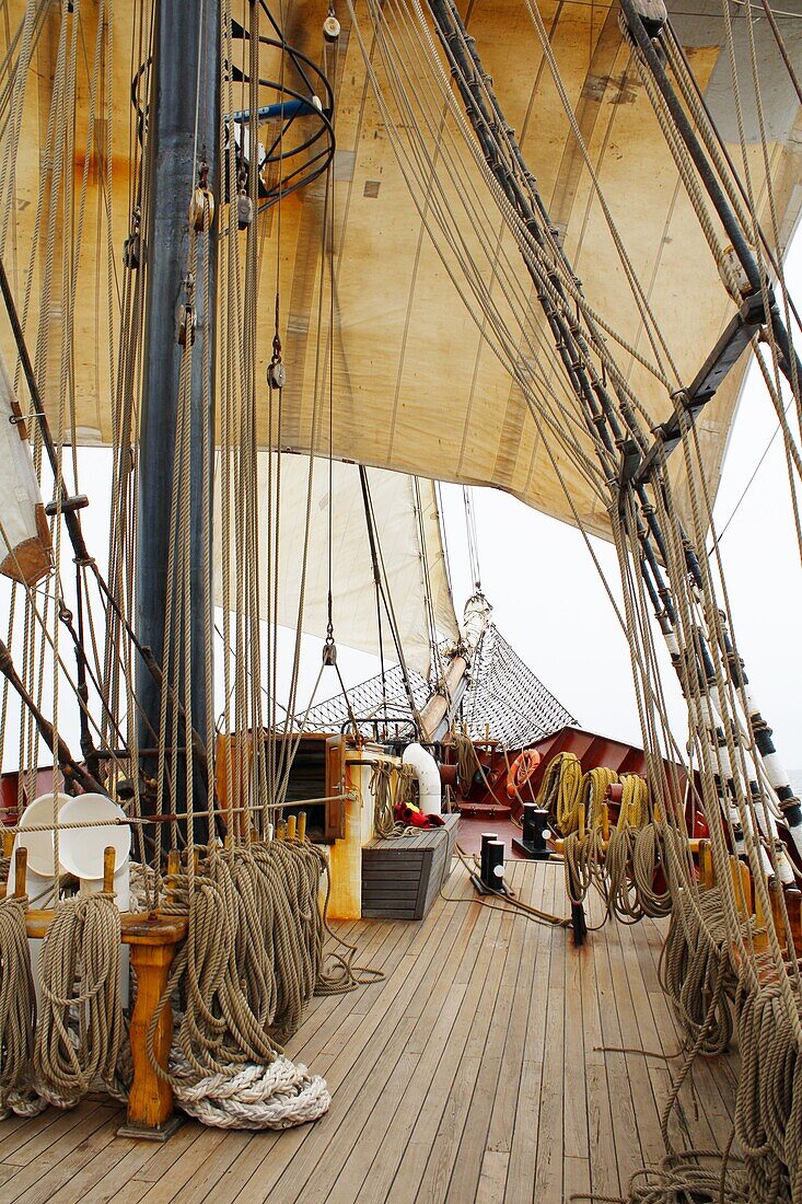  On deck, sailing ship on the North Sea 