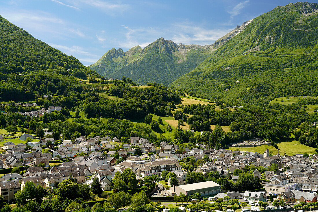  Luz-Saint-Sauveur and the landscape of the Pyrenees, France, Europe 