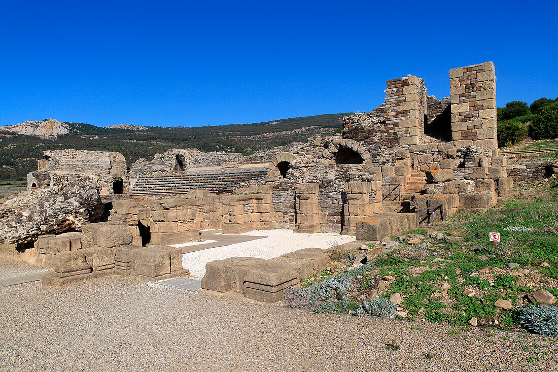  Amphitheater an der römischen Stätte Baelo Claudia, Provinz Cadiz, Spanien 