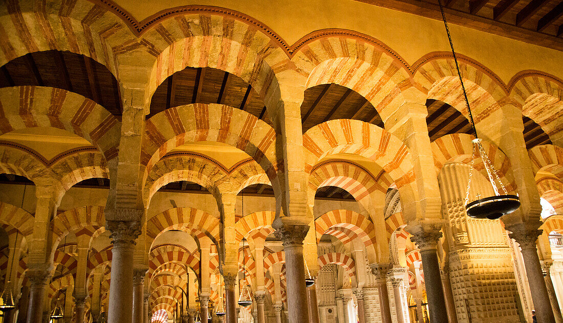 Moorish arches in the former mosque now cathedral, Cordoba, Spain