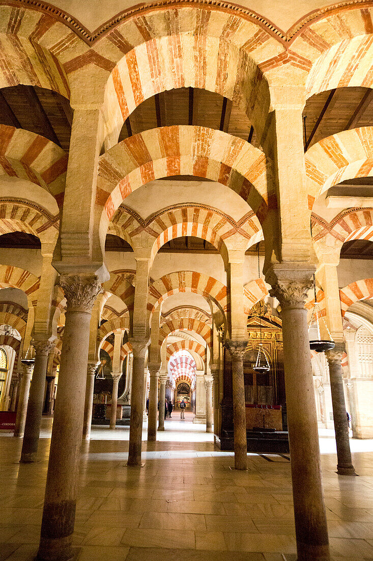 Moorish arches in the former mosque now cathedral, Cordoba, Spain