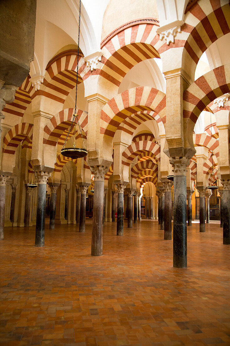 Moorish arches in the former mosque now cathedral, Cordoba, Spain