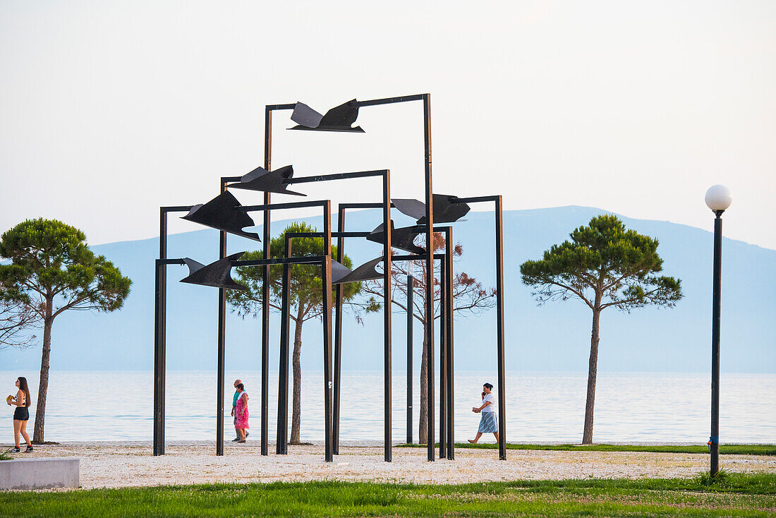 Promenade at sunset of Vlore, seaside resort on the Adriatic Sea, Albania, Southeastern Europe