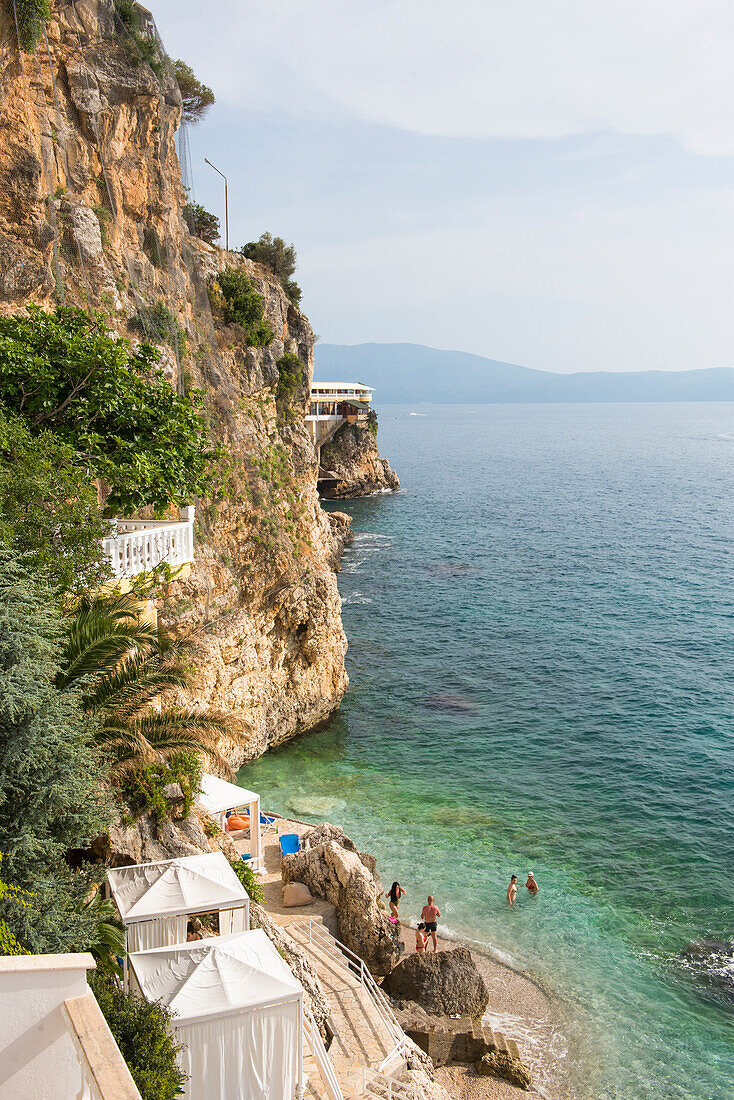 Liro Hotel backed by the cliff, Vlore, seaside resort on the Adriatic Sea, Albania, Southeastern Europe