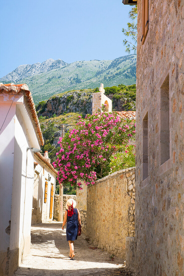 Dhermi, village of the Ionian Coast leaning against the Ceraunian Mountains, Albania, Southeastern Europe