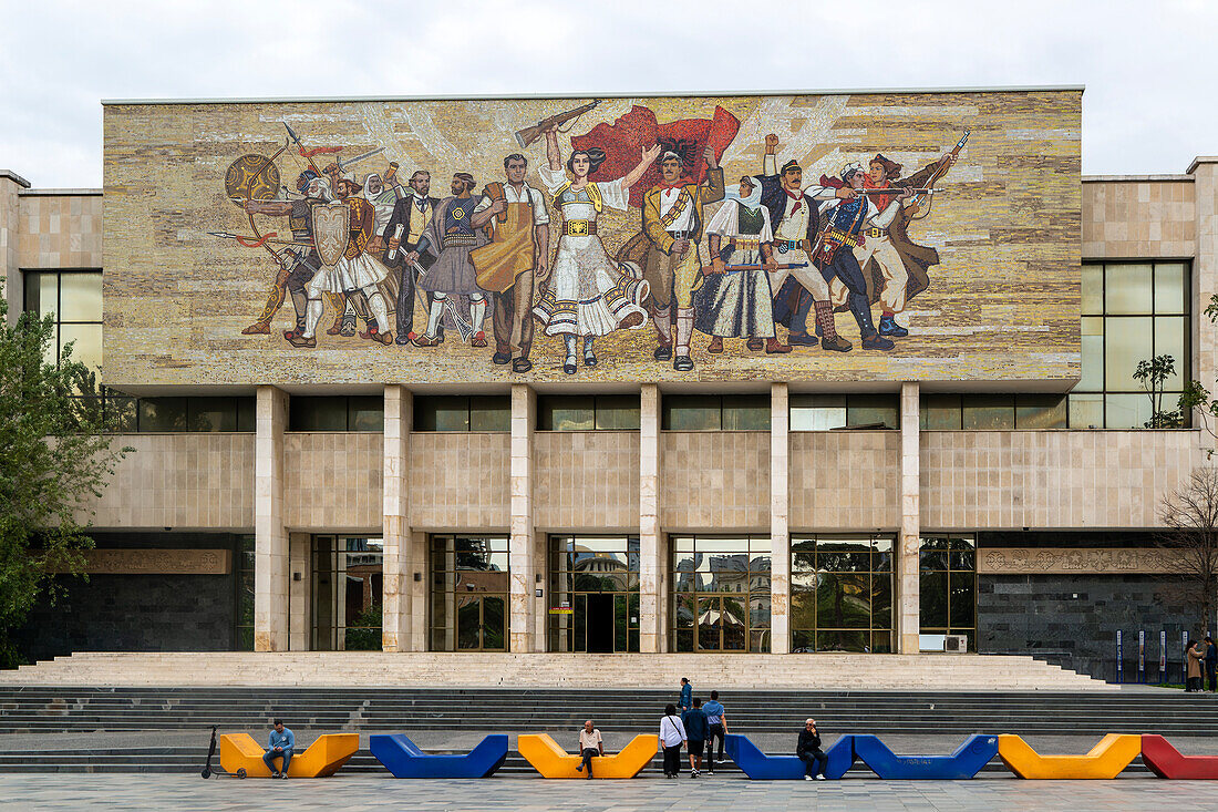 ‘The Albanians’ Mosaic, Albanian Socialist Realism artwork 1980, National Historical Museum, Skanderbeg Square, Tirana, Albania