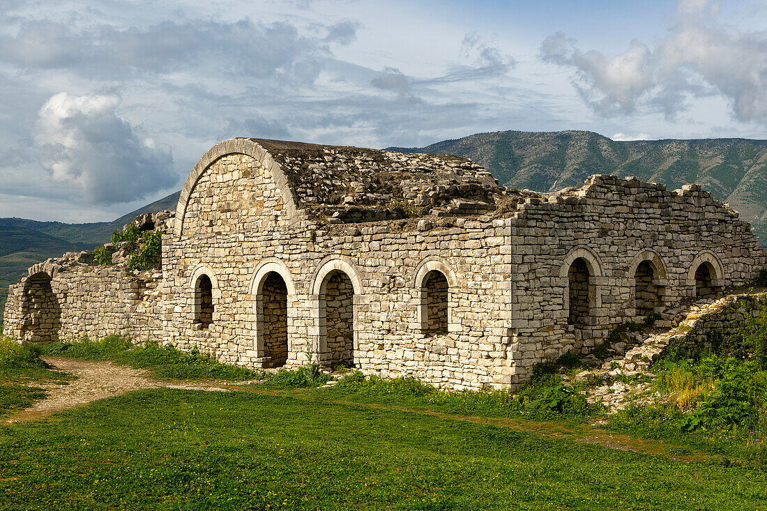 Ruined building in the citadel area of Berat castle, UNESCO World Heritage Site, Berat, Albania, Europe