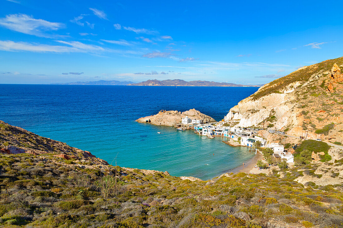  Dorf Firopotamos, erhöhte Ansicht, Firopotamos, Insel Milos, Kykladen, Griechenland 