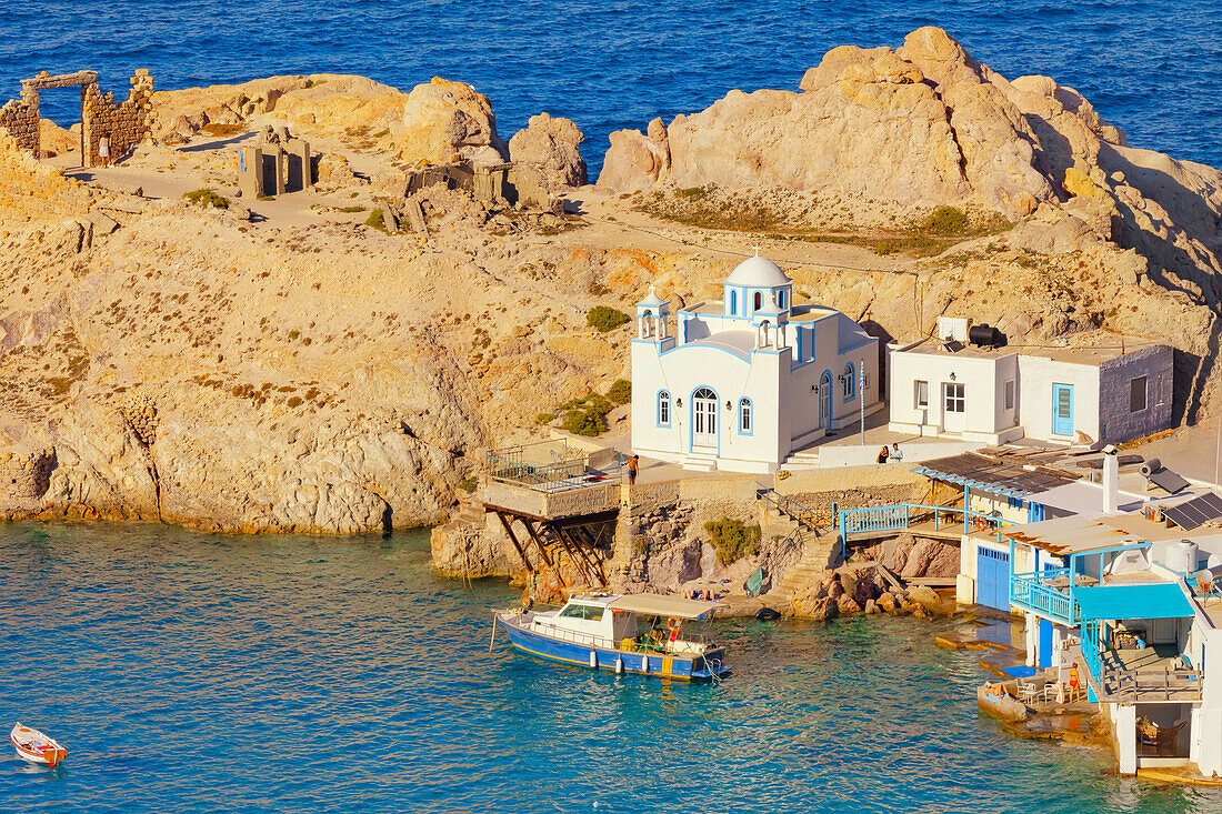 Firopotamos village, high angle view, Firopotamos, Milos Island, Cyclades Islands, Greece