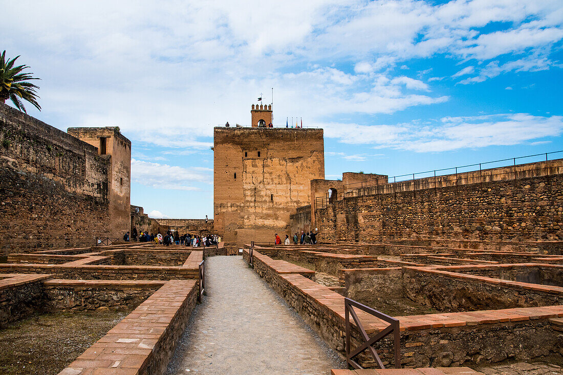  Alhambra Granada, the Alcazaba, remains of defensive towers and stables, built in the 13th century, province of Granada, Spain 