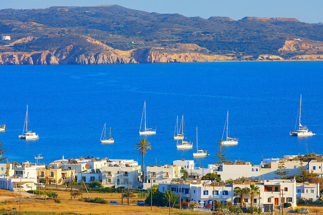 View of Adamas harbour, Adamas, Milos Island, Cyclades Islands, Greece