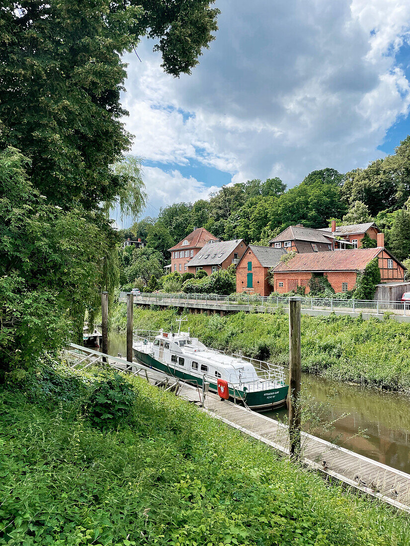  A ship in the Jeetzel Canal in Hitzacker, Lower Saxony, Germany 