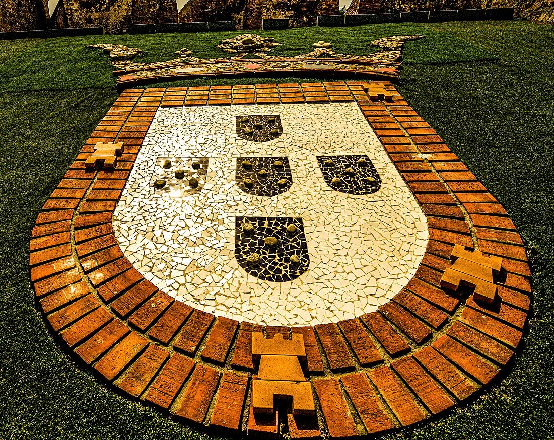  Coat of arms of the city of Ceuta in the fortress complex Murallas Reales, Ceuta, North African coast, Spain 