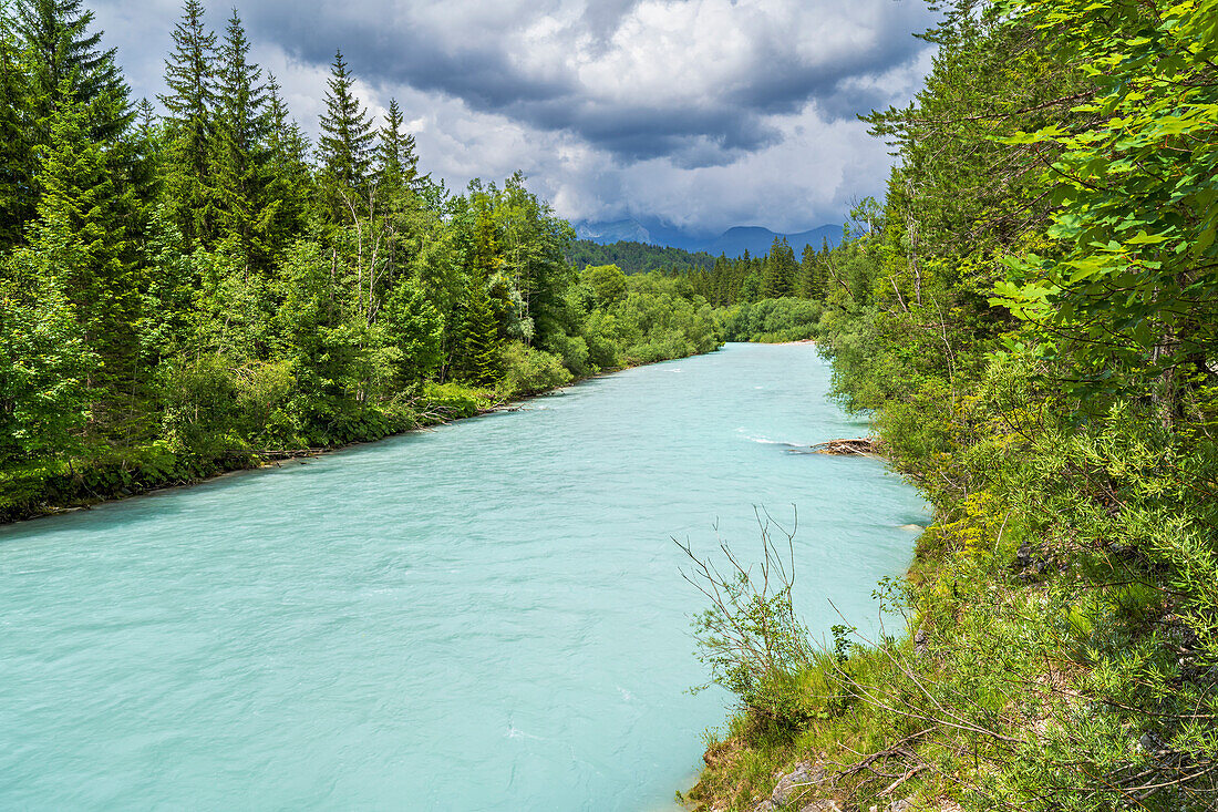  Storm clouds over the Isar between Mittenwald and Krün, Bavaria, Germany 