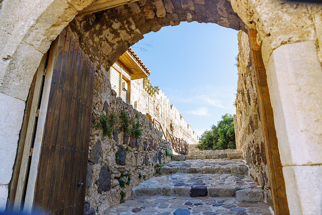  Castle gate and entrance to the castle of Antimachia (Kastro) near Antimachia on the island of Kos in Greece 