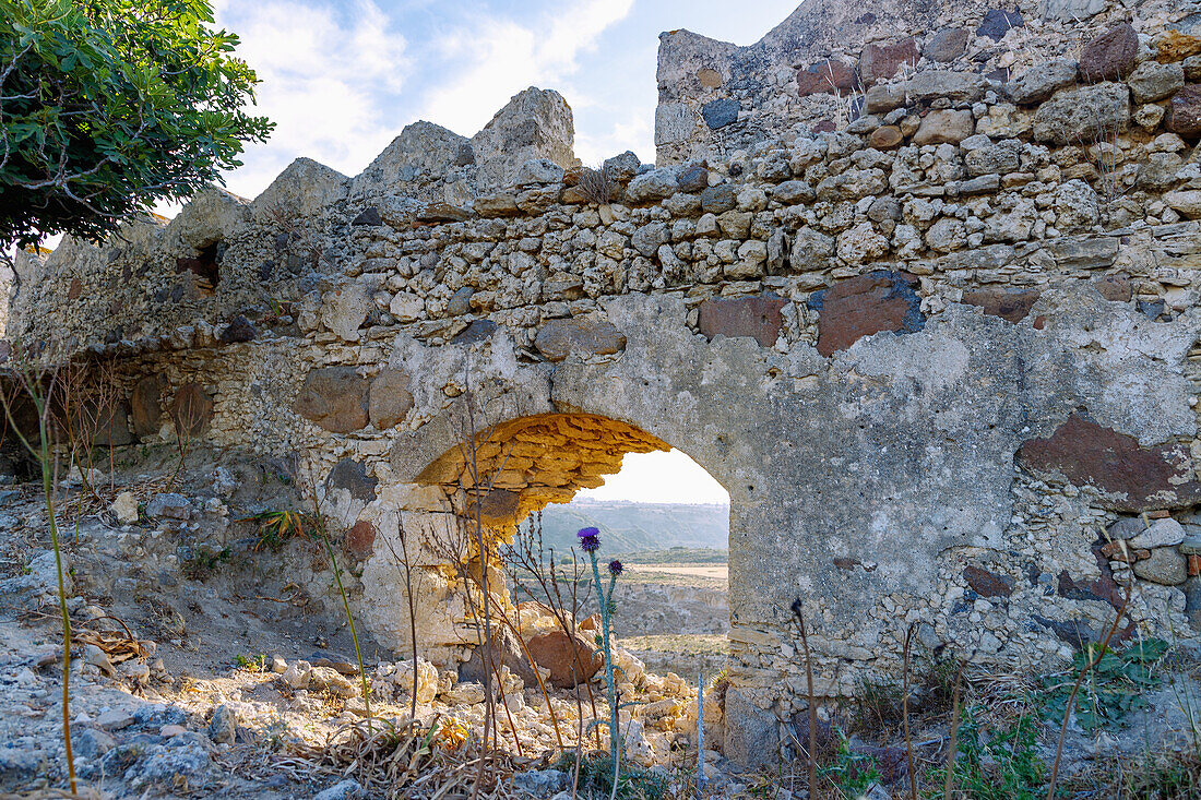  View from the castle of Antimachia (Kastro) to the canyon of Antimachia on the island of Kos in Greece 