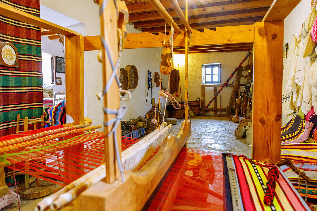  Traditional House of Antimachia on the island of Kos in Greece: living space for housework, traditional loom 