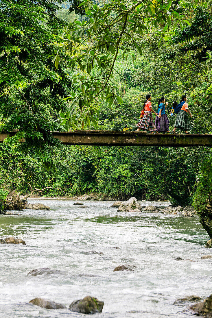 Bridge over the Satan River, La Taña, Reyna area, Uspantan department, Guatemala, Central America